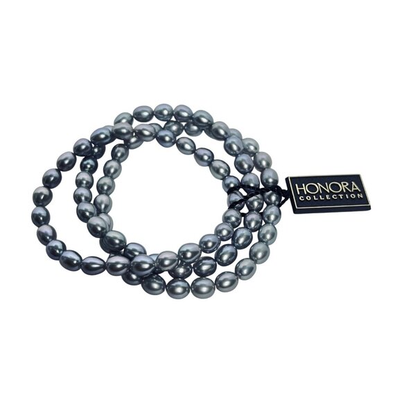 Set Of 3 Honora Gray Freshwater Pearl Stretch Bracelets (5954) - Picture 3 of 4